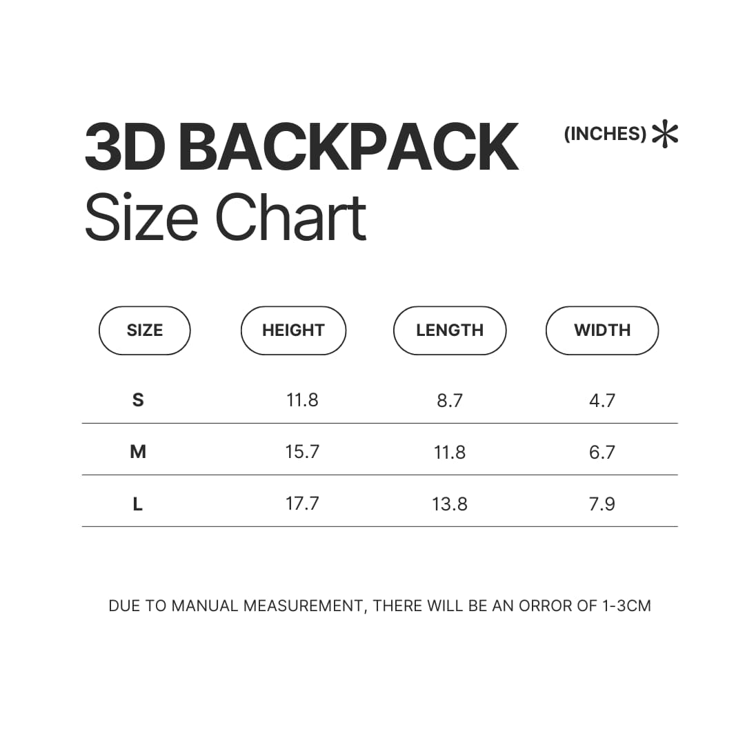 3D Backpack Size Chart - Kuromi UK Shop
