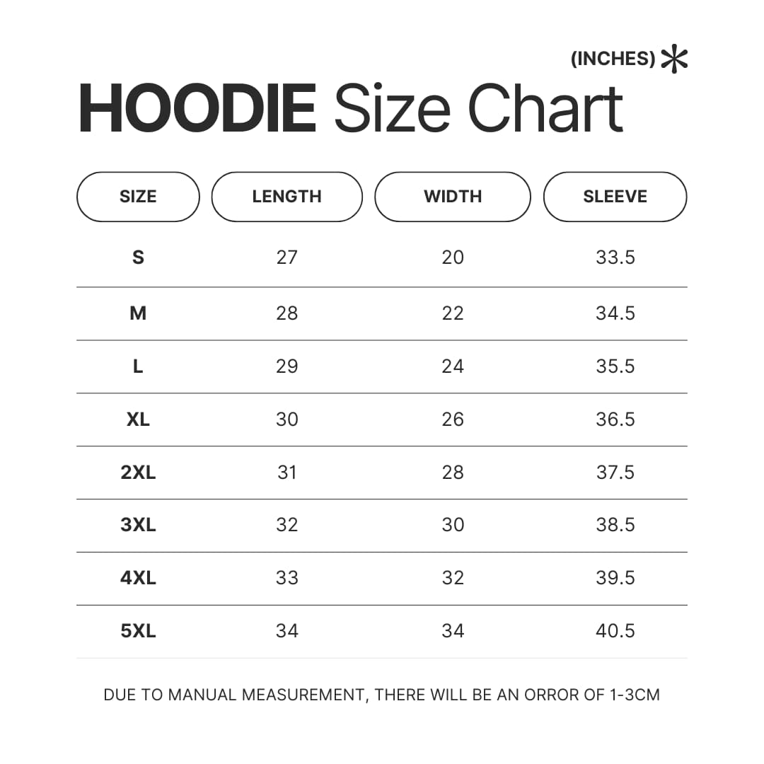 Hoodie Size Chart - Kuromi UK Shop