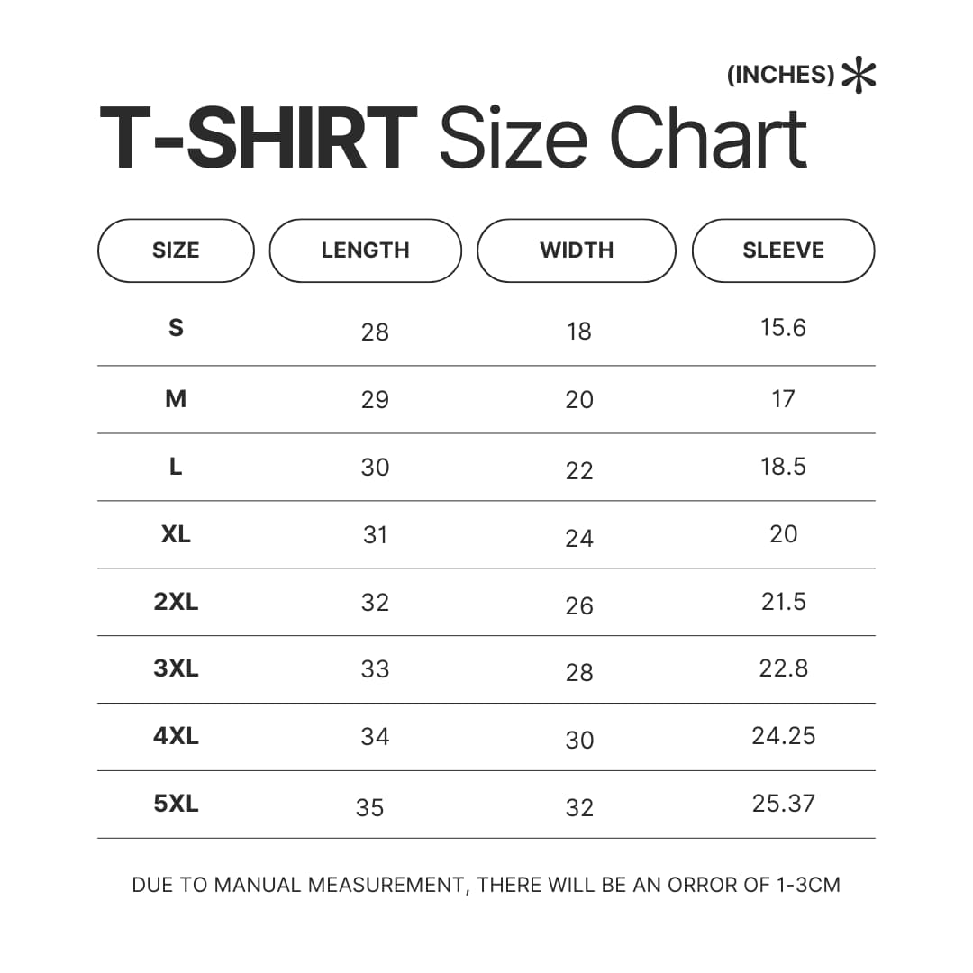 T shirt Size Chart - Kuromi UK Shop