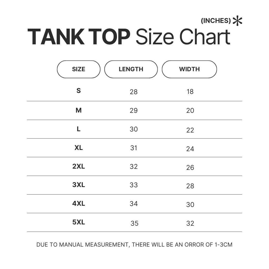 Tank Top Size Chart - Kuromi UK Shop