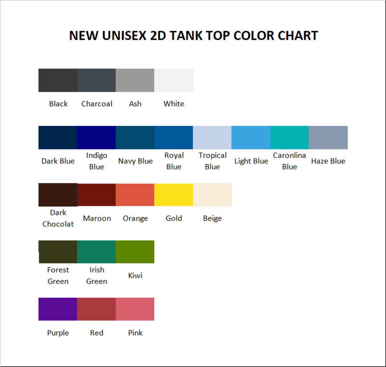 tank top color chart - Kuromi UK Shop