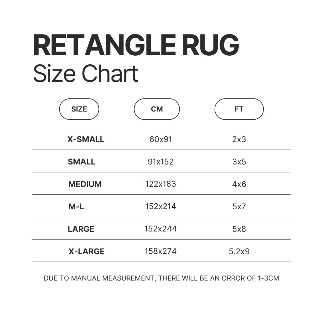 Retangle Rug Size Chart - Kuromi UK Shop