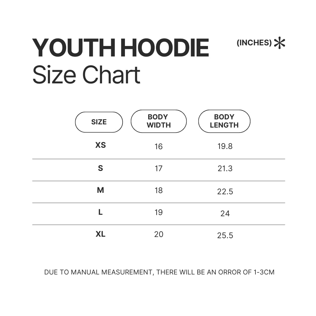 Youth Hoodie Size Chart - Kuromi UK Shop