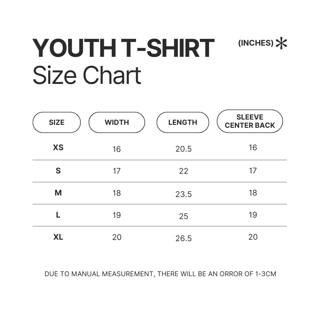 Youth T shirt Size Chart - Kuromi UK Shop