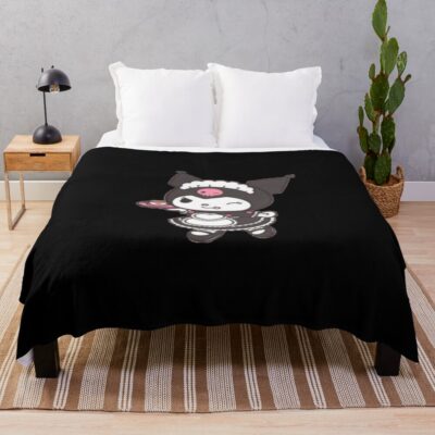 Gothic Kawaii Kuromi Adorable And Rebellious Design Throw Blanket